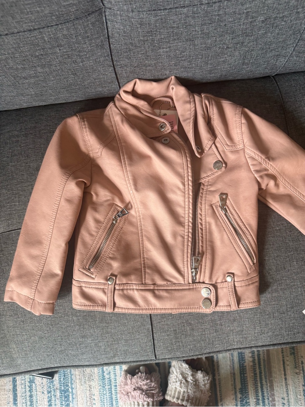Nordstrom Girls' Blush Pink Faux Leather Moto Jacket